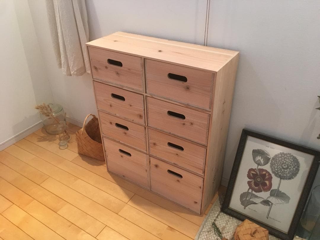 ★送料無料サイズ変更可能★木製4段2列引き出し/無垢材収納オーダー可能ナチュラル