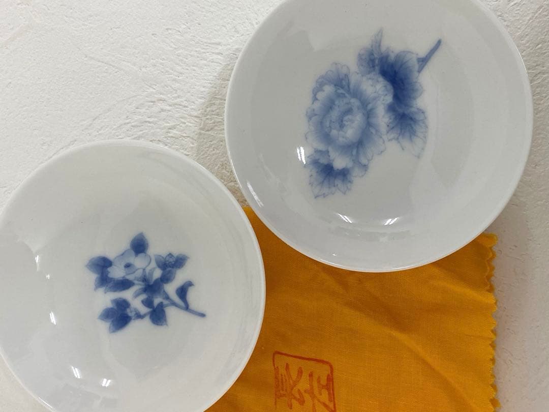 九谷焼 山本長左 染付絵変草花 平盃 盃 酒器 5枚 食器