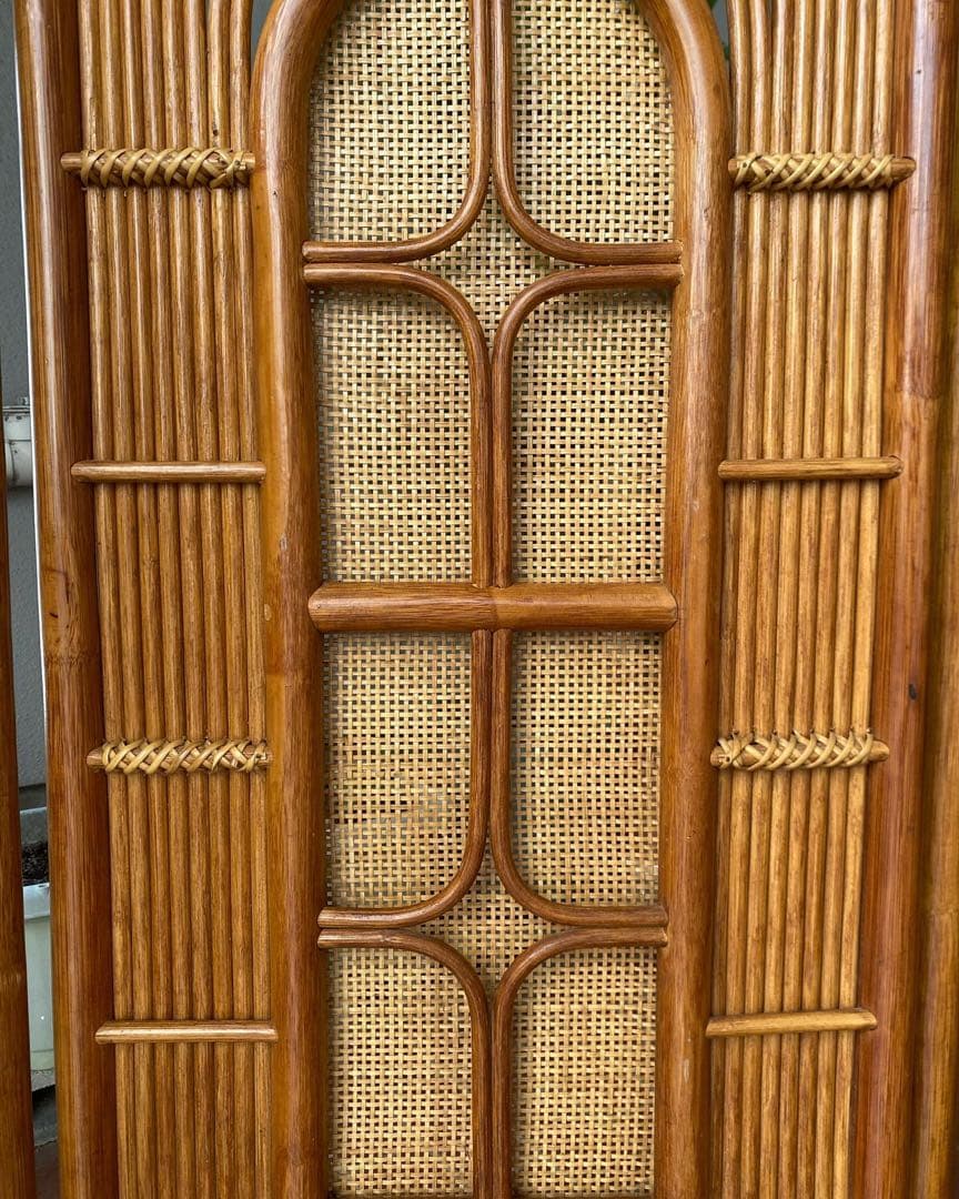 ラタン ラタン 籐 3連パーテーション 衝立 間仕切り 昭和レトロ ビンテージ