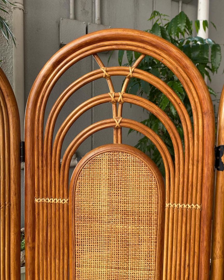 ラタン ラタン 籐 3連パーテーション 衝立 間仕切り 昭和レトロ ビンテージ