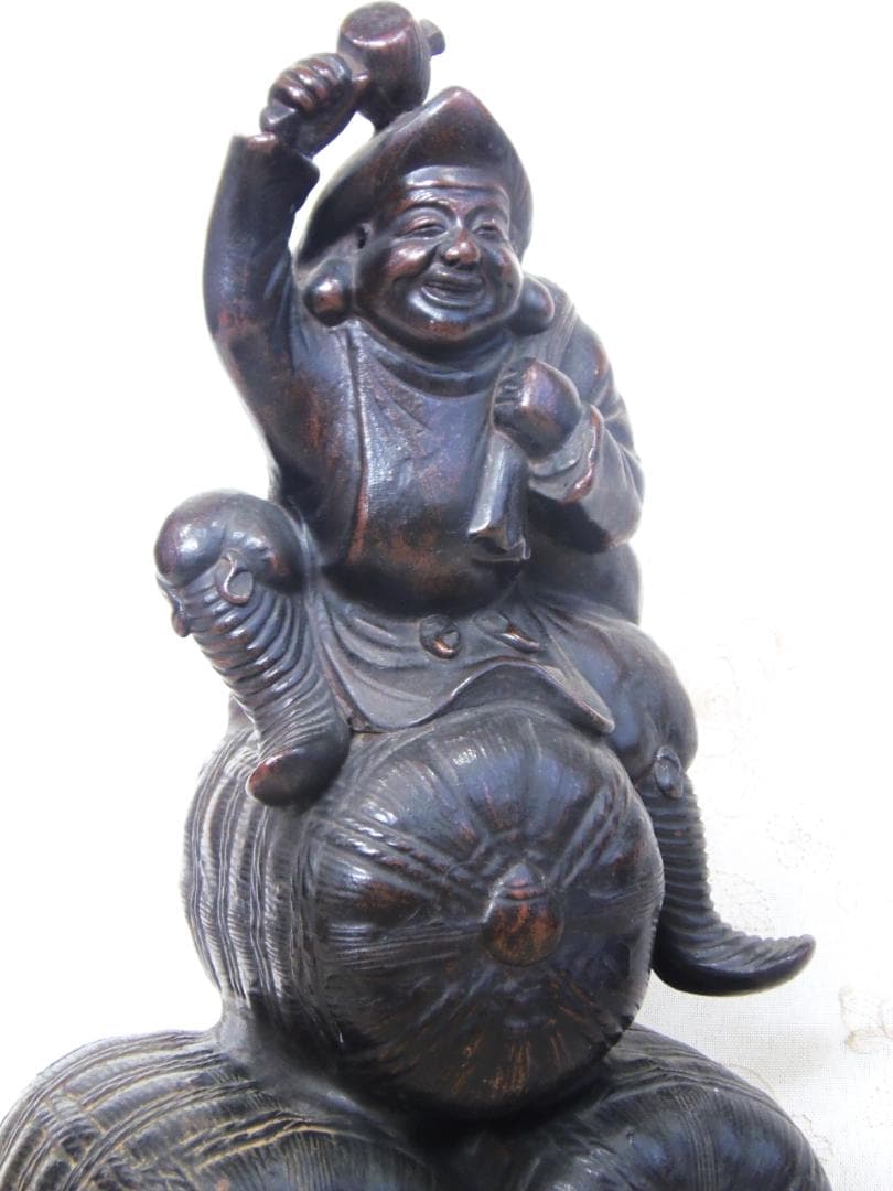 高31cm 古備前 七福神 俵大黒天 大黒様 置物 縁起物 古美術 骨董品 開運