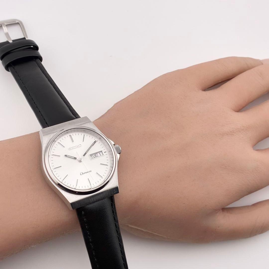 【電池交換済】SEIKO　CRONOS　腕時計　デイデイト　新品ベルト　クォーツ