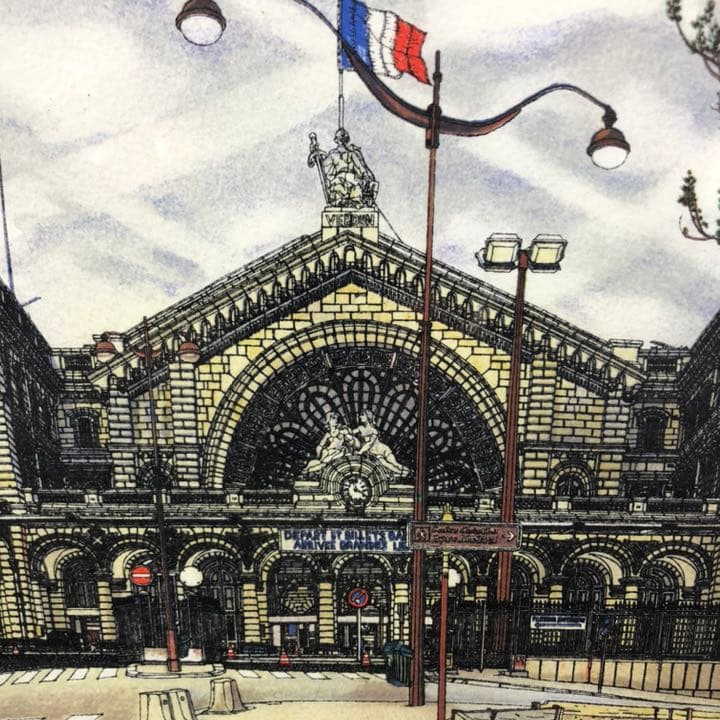 赤木曠次郎　「パリ東駅」 リトグラフ　作家サイン　エディション入り　額付絵画