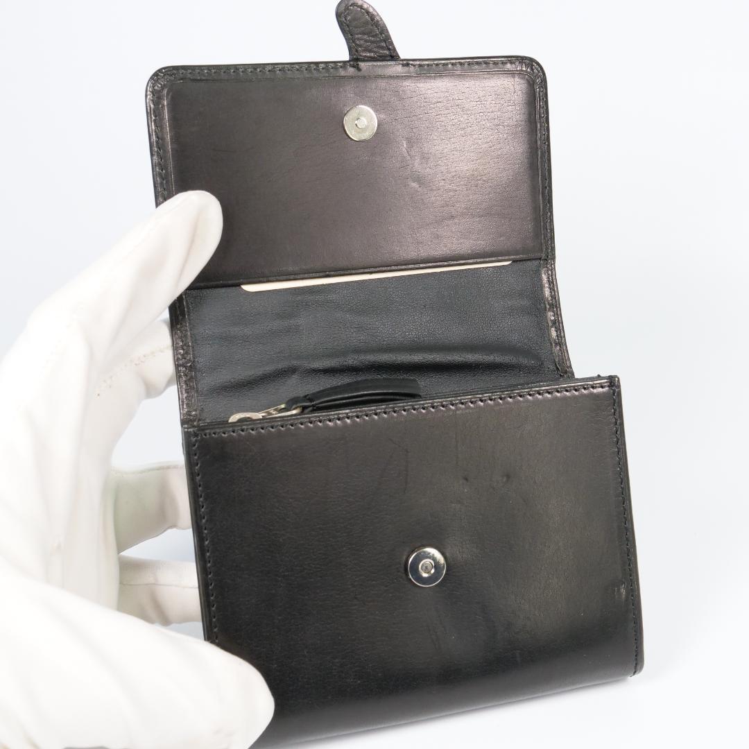 良品✨ わちふぃーるど ダヤン 本革 二つ折り財布 ブラック 刺繍 チェーン付