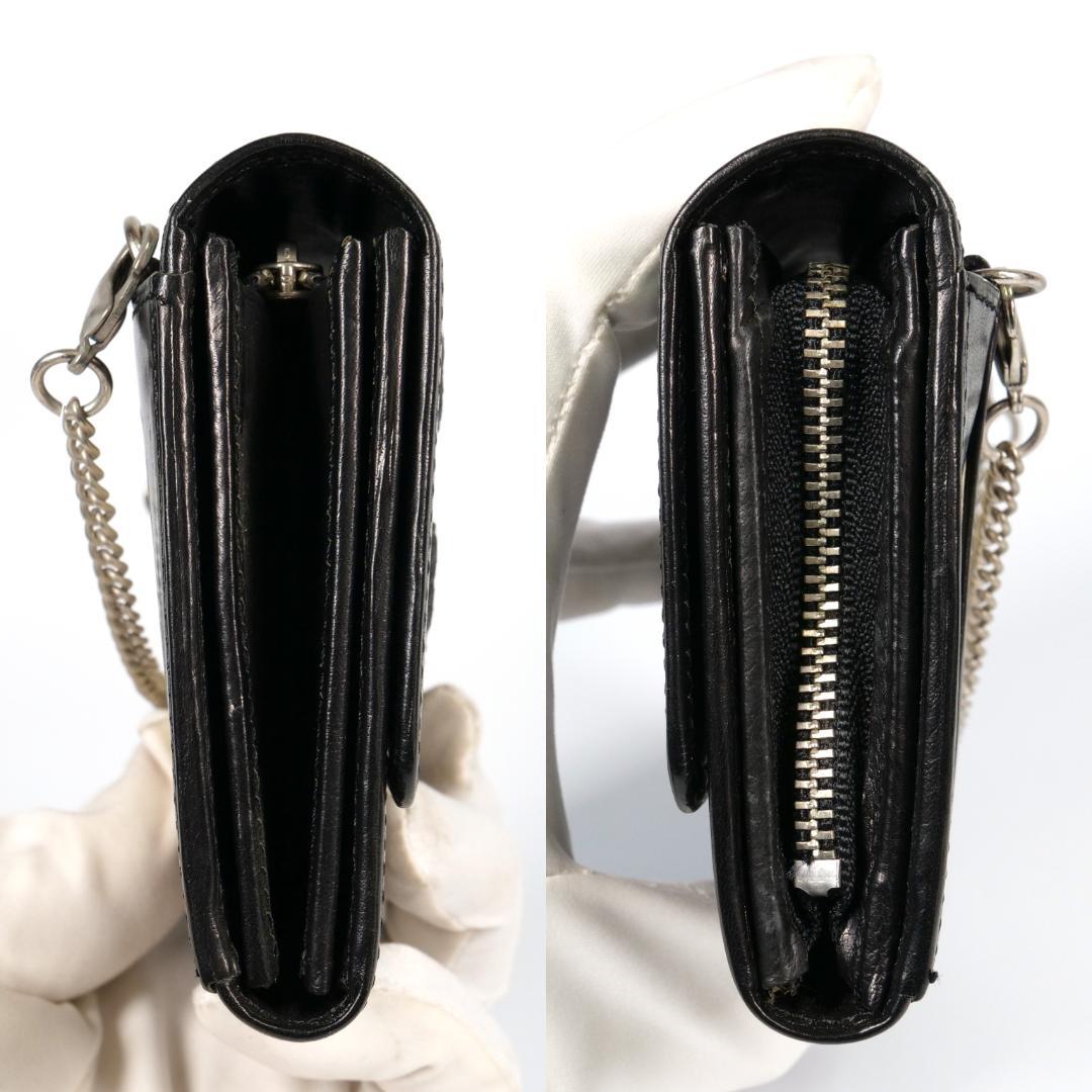 良品✨ わちふぃーるど ダヤン 本革 二つ折り財布 ブラック 刺繍 チェーン付