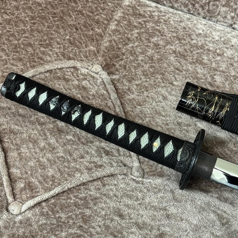 美品 龍神金具 模造刀 金糸塗鞘 互の目刃文 全長98cm 抜身912g 鑑賞用