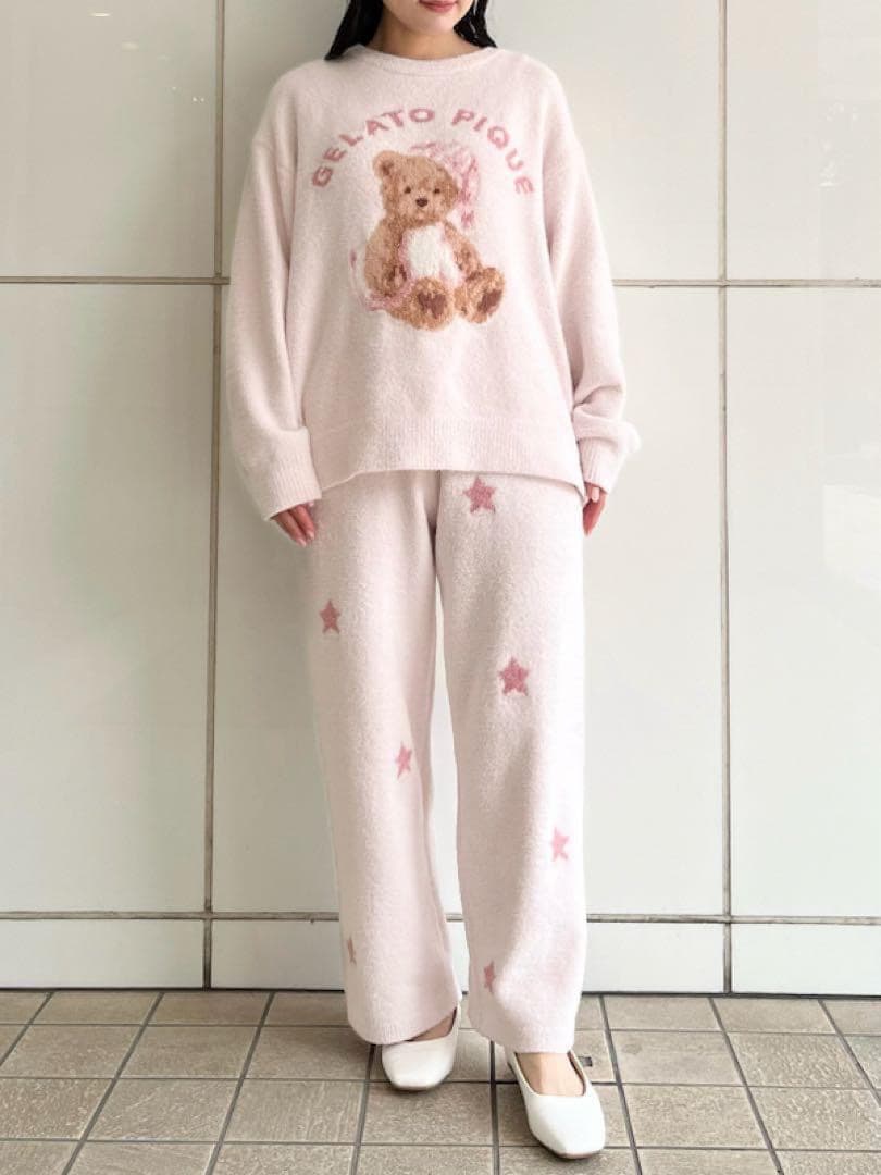 ジェラートピケ GOOD NIGHT BEARプルオーバー&ロングパンツ ピンク