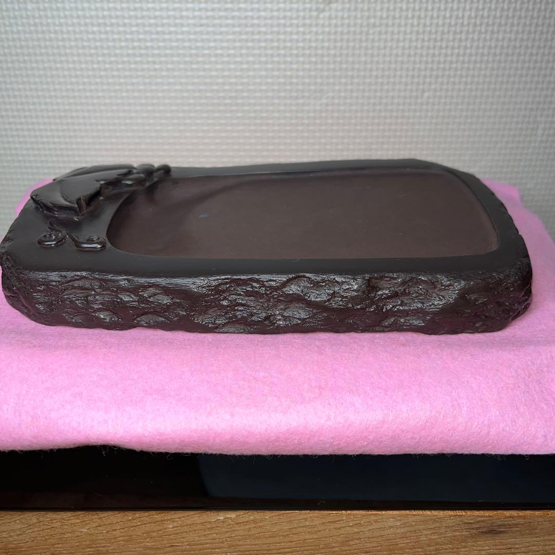 ⭕️赤間硯　阿野硯製作所　葡萄彫刻入り野面硯　かなり古い作品