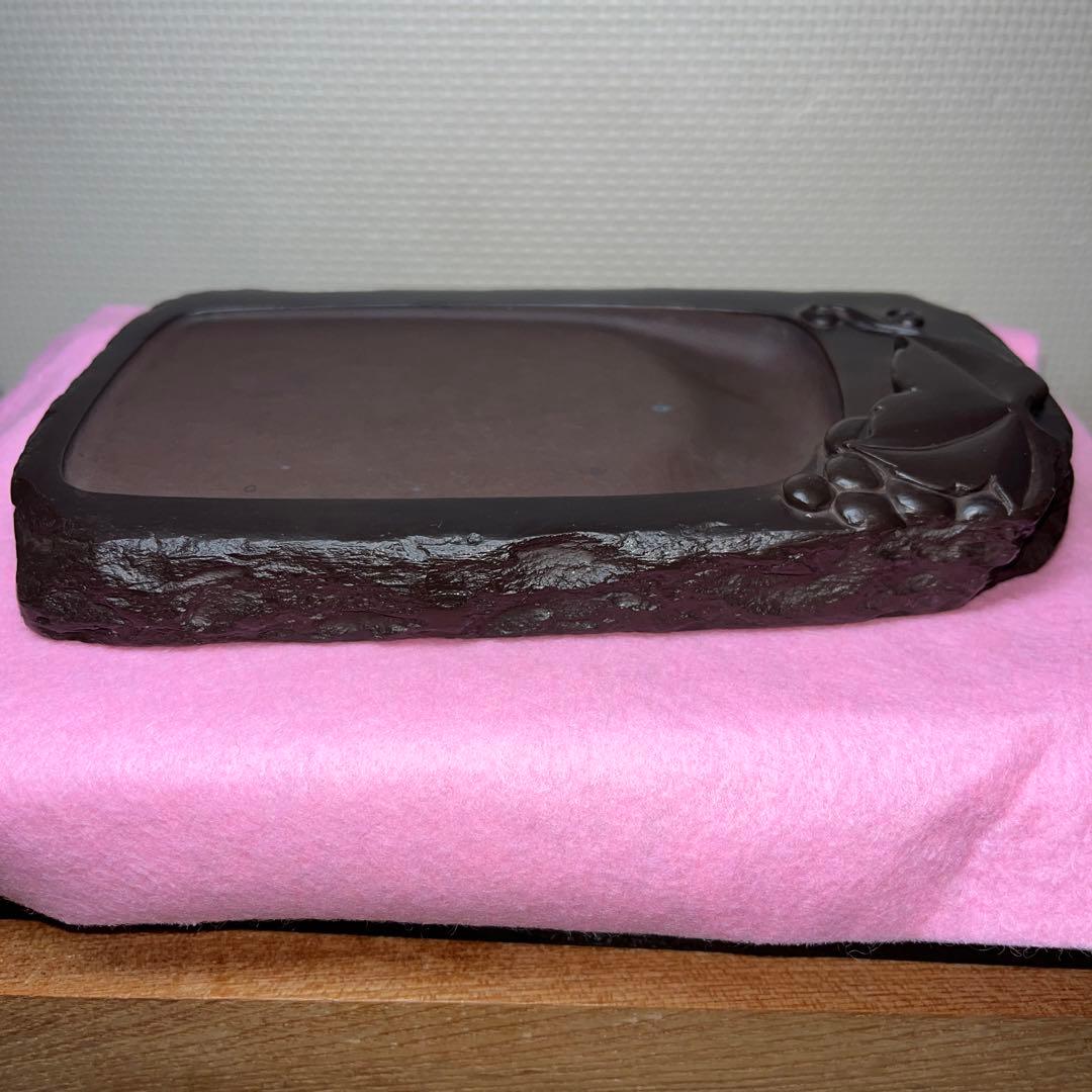 ⭕️赤間硯　阿野硯製作所　葡萄彫刻入り野面硯　かなり古い作品