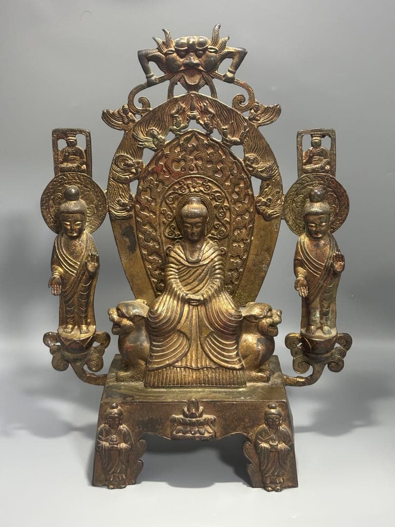 仏教古美術 純銅 文化遺産 文化財仏像伝承　 中央に仏と菩薩像