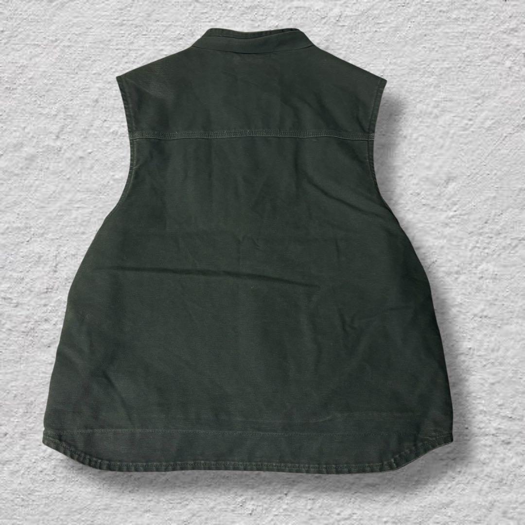 カーハートダックベスト90sカーキvintage鬼フェード内ボア古着XLボロ
