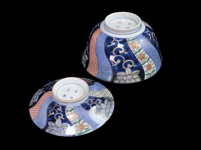 古伊万里　染錦　捻り紋　花の図　蓋茶碗　江戸期　E545AS-CIp