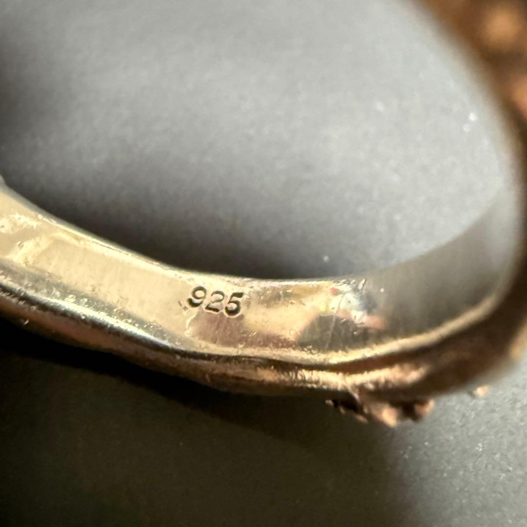 925 シルバー 花模様 SBT リング　クロス　銀　17号　いぶし