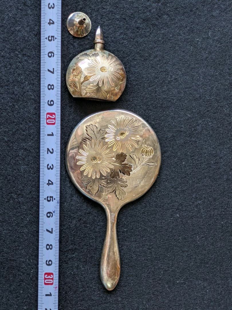 ⭐高島屋購入商品 銀瓶 銀製 彫金 香水瓶 銀製ロート 手鏡セット 骨董品