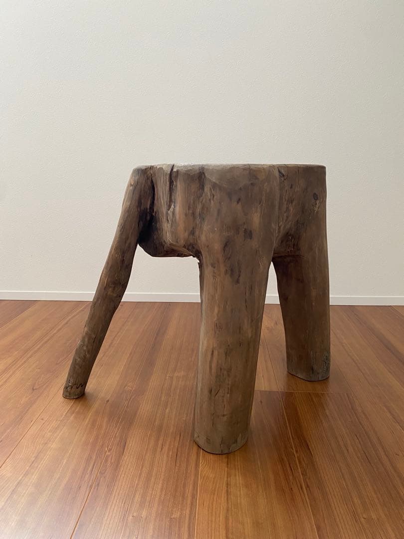 チーク無垢材　天然木　ウッドスツール　職人さん手作り　オルネドフォイユ