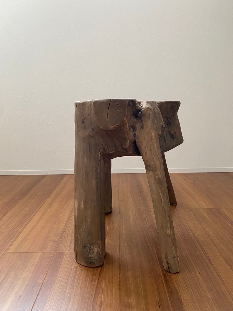 チーク無垢材　天然木　ウッドスツール　職人さん手作り　オルネドフォイユ