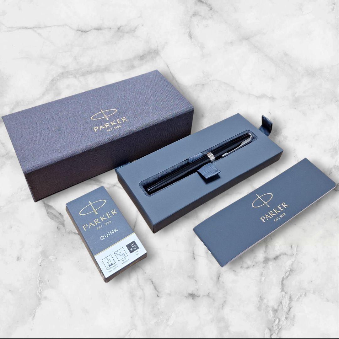 【美品】PARKER ソネット 万年筆 ブラックラッカーCT 18K