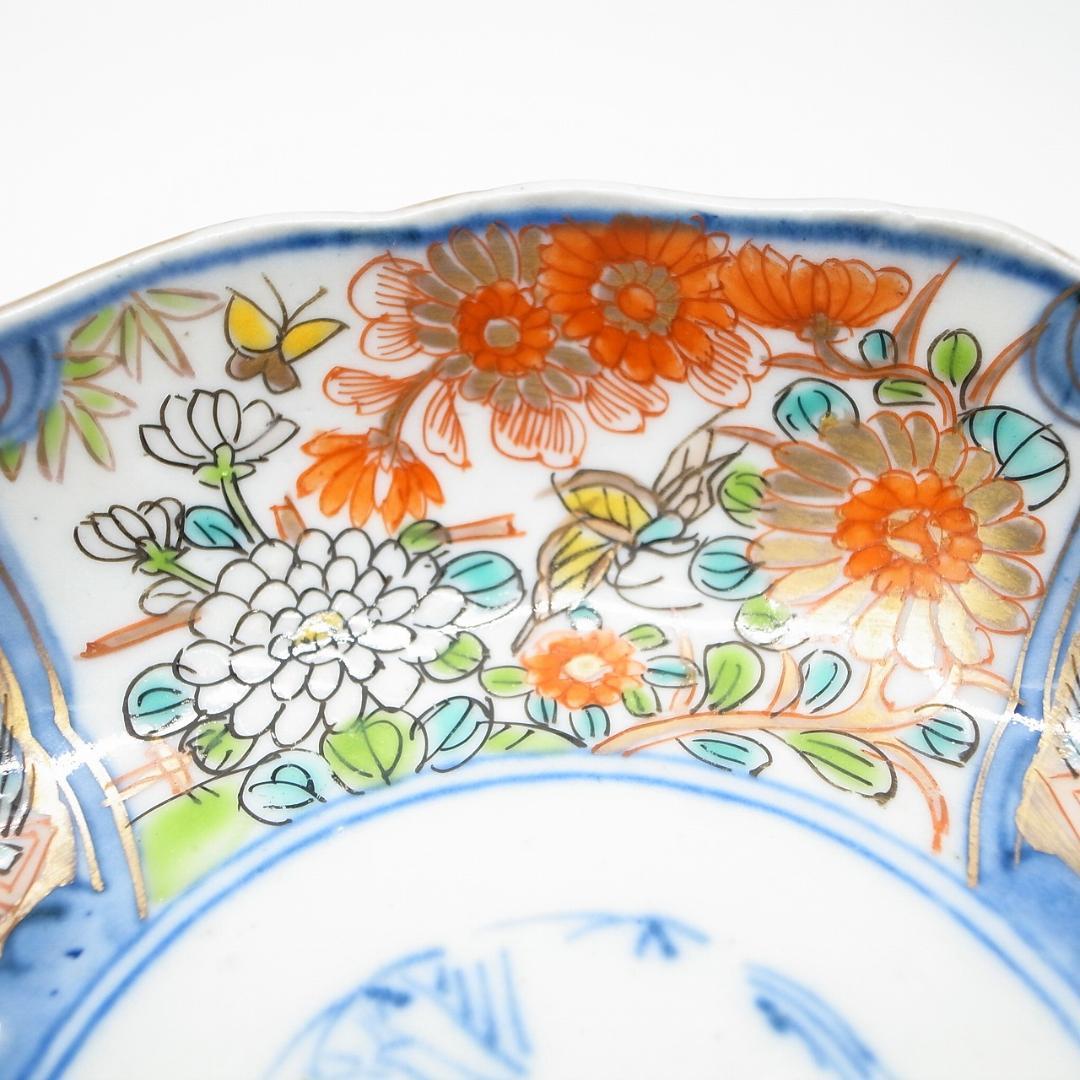 古伊万里　錦手　花尽くし文様　なます皿　2枚