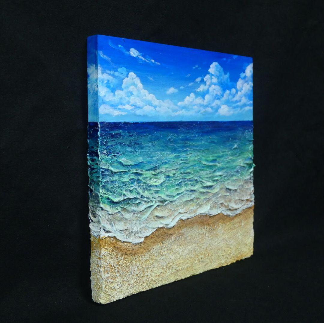 【油絵】木製パネル絵画【砂浜の海】