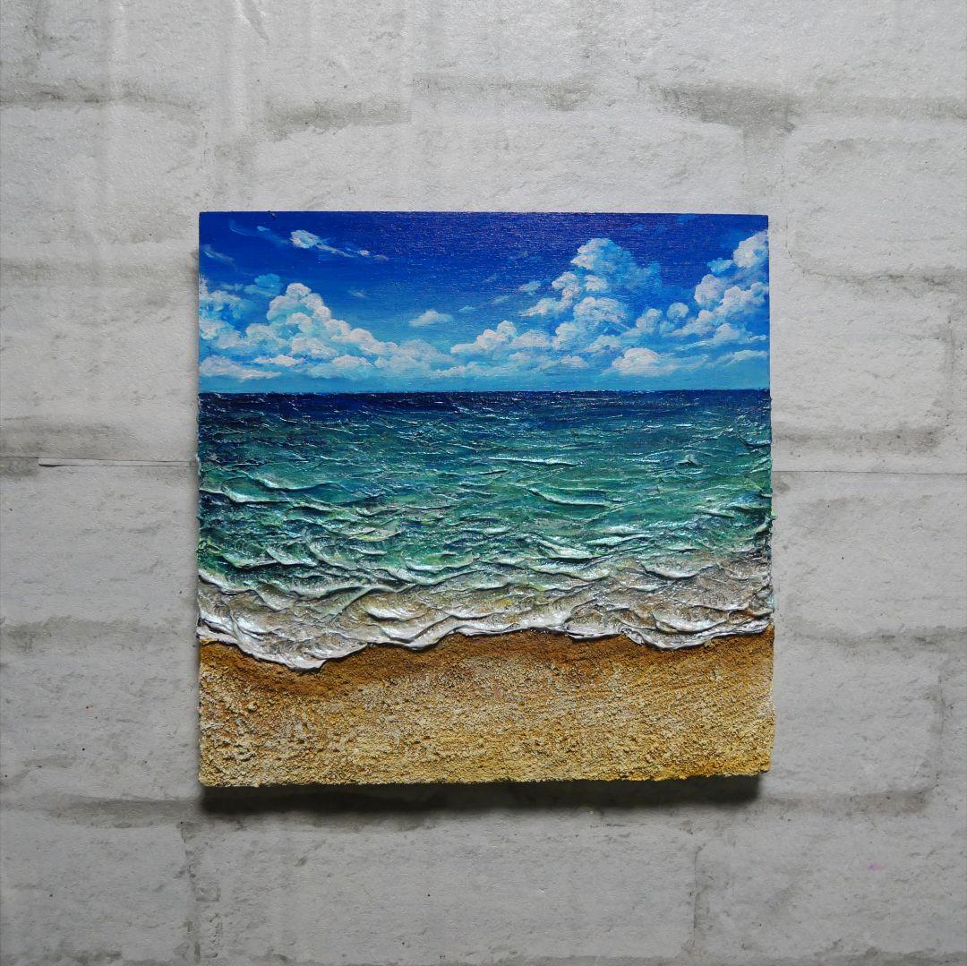 【油絵】木製パネル絵画【砂浜の海】