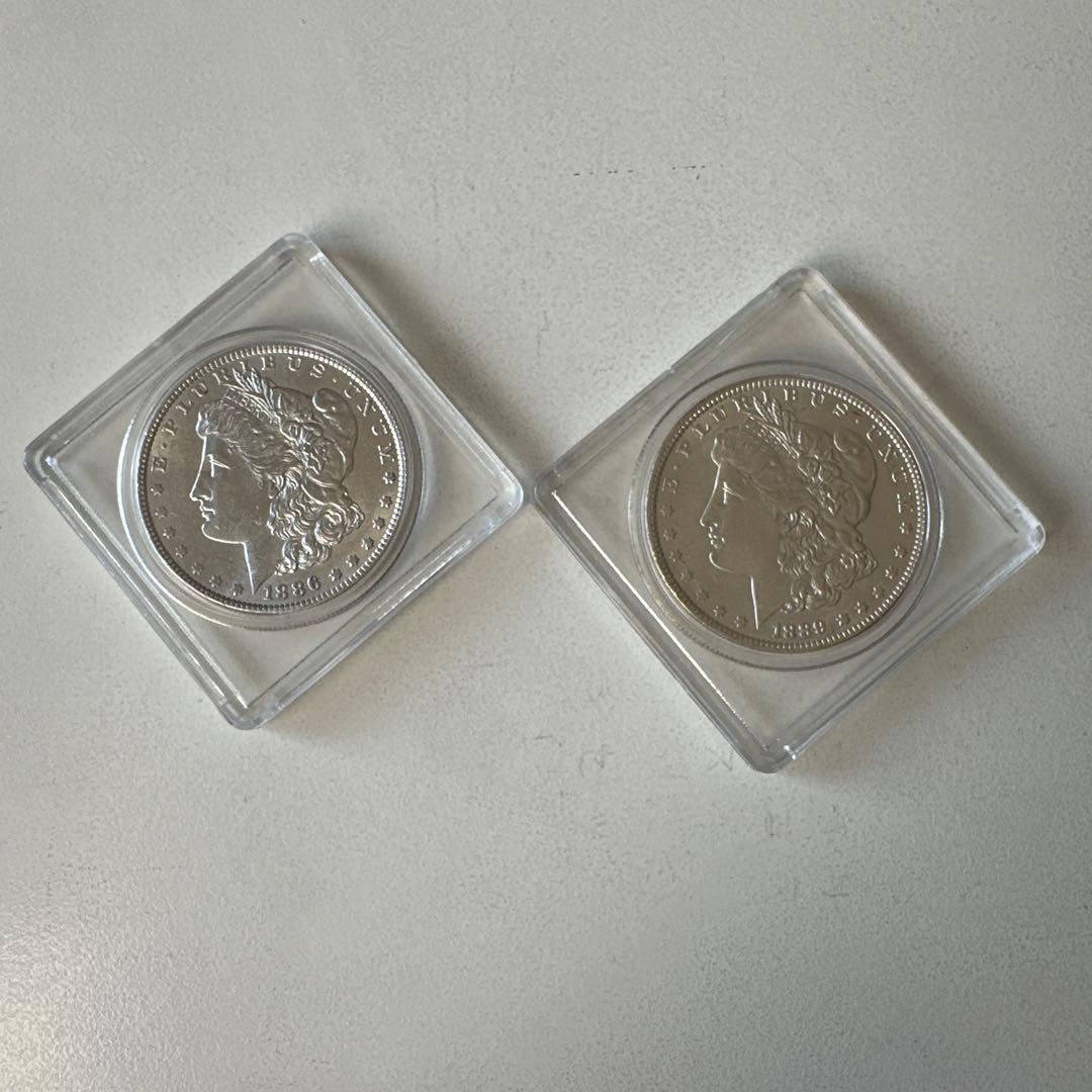 1886年と1889年製造　米国モーガンダラー1ドル銀貨X 2枚
