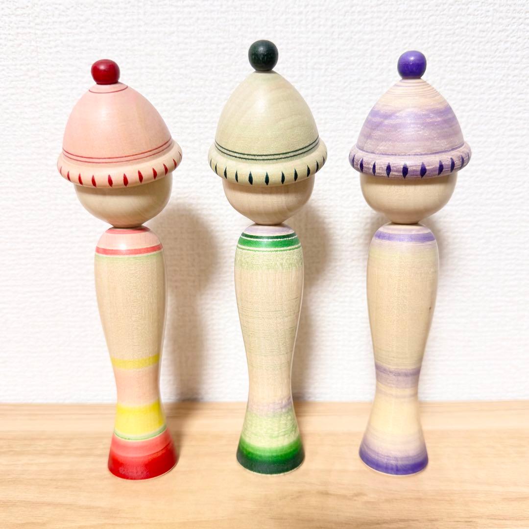 大沼秀顕 帽子こけし 3本セット 鳴子 伝統こけし