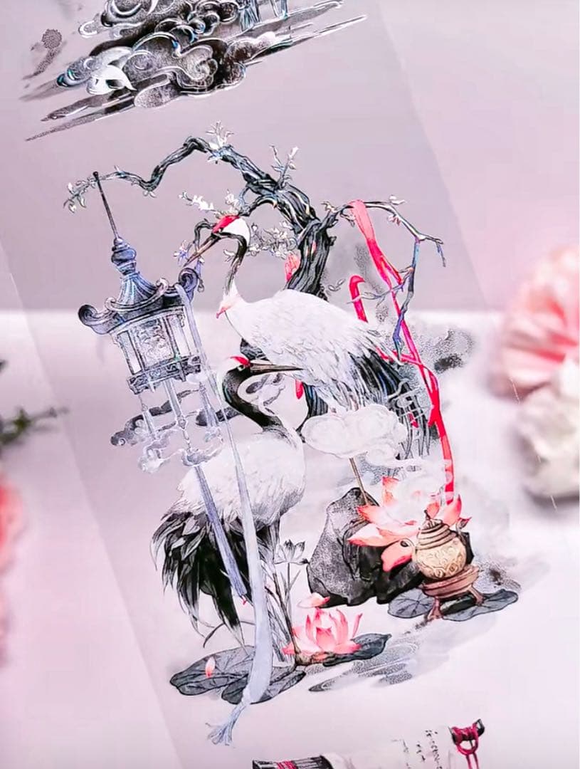 【8899】海外　2.46/4.92/巻　貝殻光マスキングテープ　動物系　鶴古風