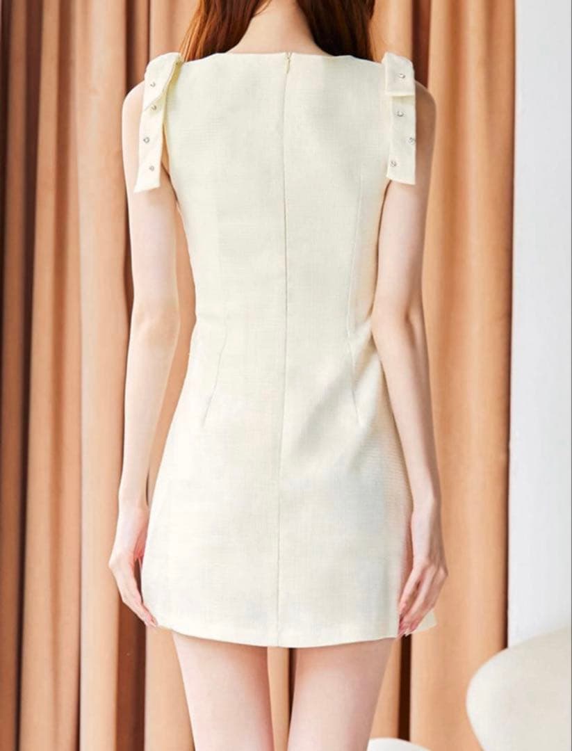 リボンショルダーツイードビジュードレス