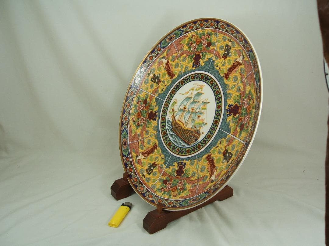 横浜物語・オランダ・大絵図大皿・１枚・直径427mm・作家物・共箱付・USED品