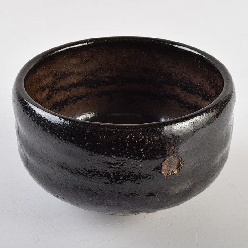 茶道具　楽吉左衛門　九代　了入作　黒楽茶碗　共箱　V　R9515