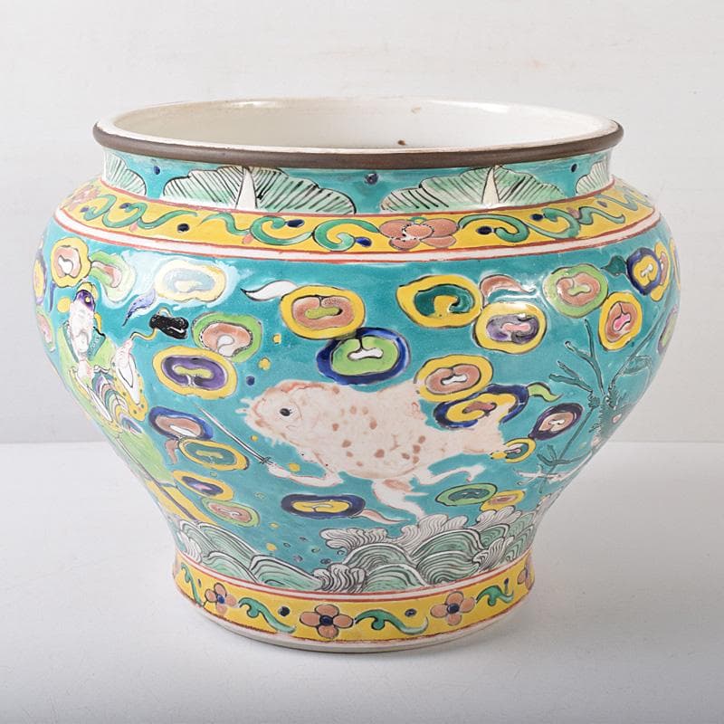 momo　中国　粉彩　人物魚藻文壺　花瓶　Ｍ　7499