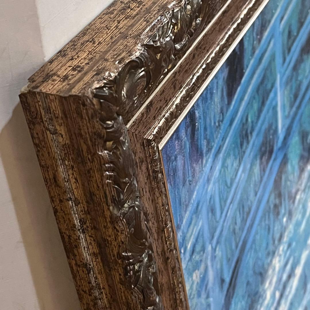 【手描きアクリル画】モネ 睡蓮の池 日本の橋　大型インテリア絵画 額装