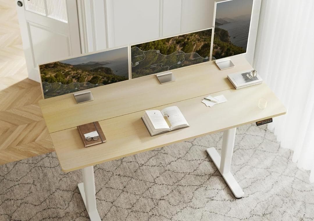 年明け値下げ!電動昇降デスク ホワイト/ナチュラル100x60cm Claiks