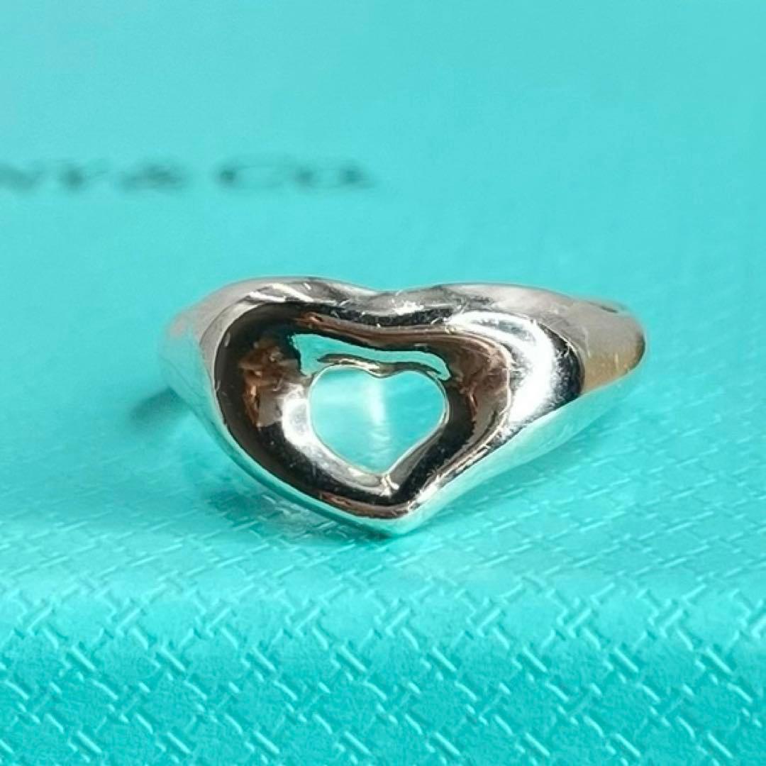 美品 Tiffany オープンハート リング シルバー925 10号 ビンテージ