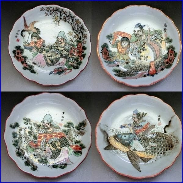 皿■画替錦手塩皿 20客 中国漢期武将図 中国伝説人物 粉彩 古玩 時代物骨董■