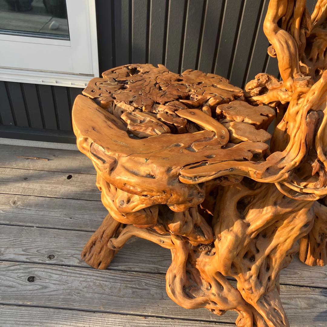 昭和レトロ 天然木 一刀彫 花台 飾り棚 ディスプレイラック 大型置物 オブジェ