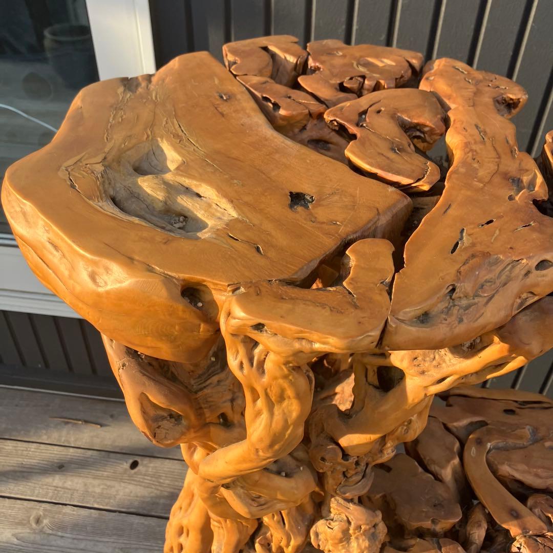 昭和レトロ 天然木 一刀彫 花台 飾り棚 ディスプレイラック 大型置物 オブジェ