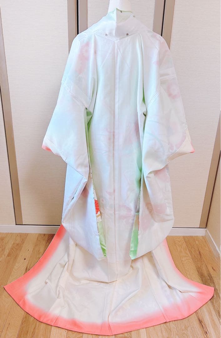 洗える振袖　セット　裄65 M L 帯　緑　ミント　蝶々　菊