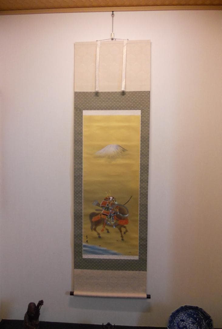 掛け軸 竹中白映 武者 絹本 希少 軸装 茶道具 掛軸 美品 です。