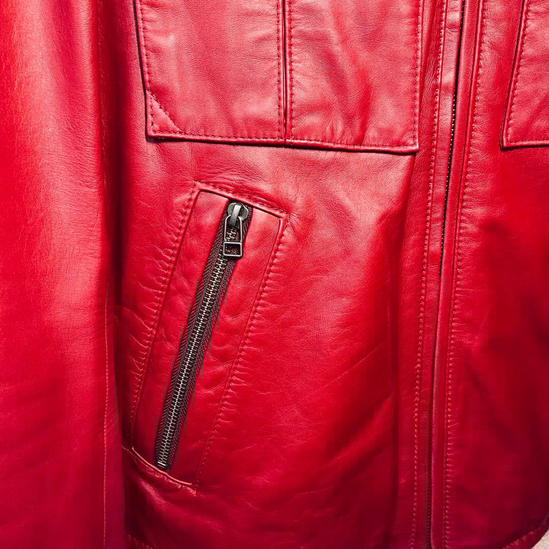 【美品】AVIREX 本革レザージャケット 赤 M スタンドカラー ライダース