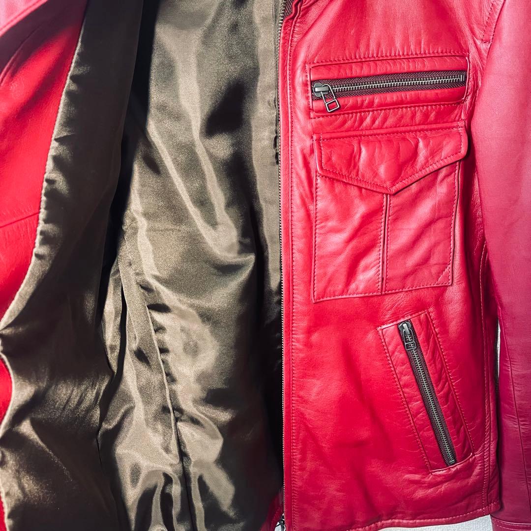 【美品】AVIREX 本革レザージャケット 赤 M スタンドカラー ライダース