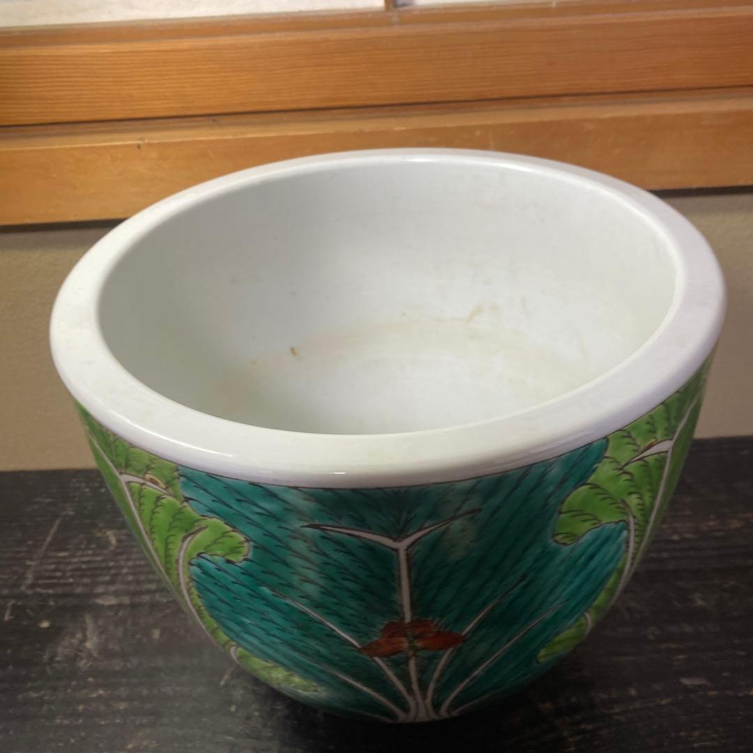 中国古玩　春白菜図水蓮鉢