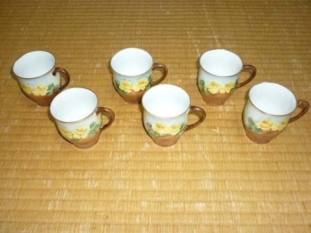 1900年頃ドイツ製◆初期 ババリア 黄色い薔薇 手書き カップ＆ソーサー6客組