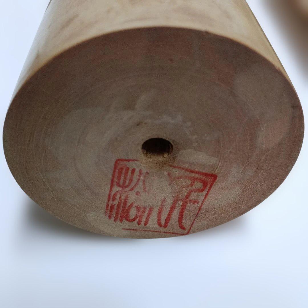 牧野千代松おさげ髪 木製こけし 大小セット 花模様