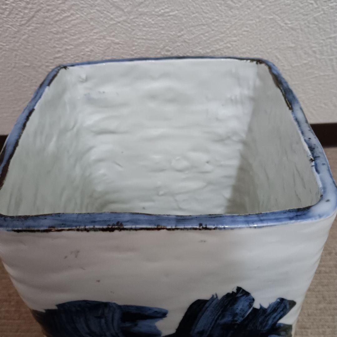 佐藤勝彦 陶器 花瓶 【天地悠遊】 四角形 大型 花器 筆文字デザイン 　希少