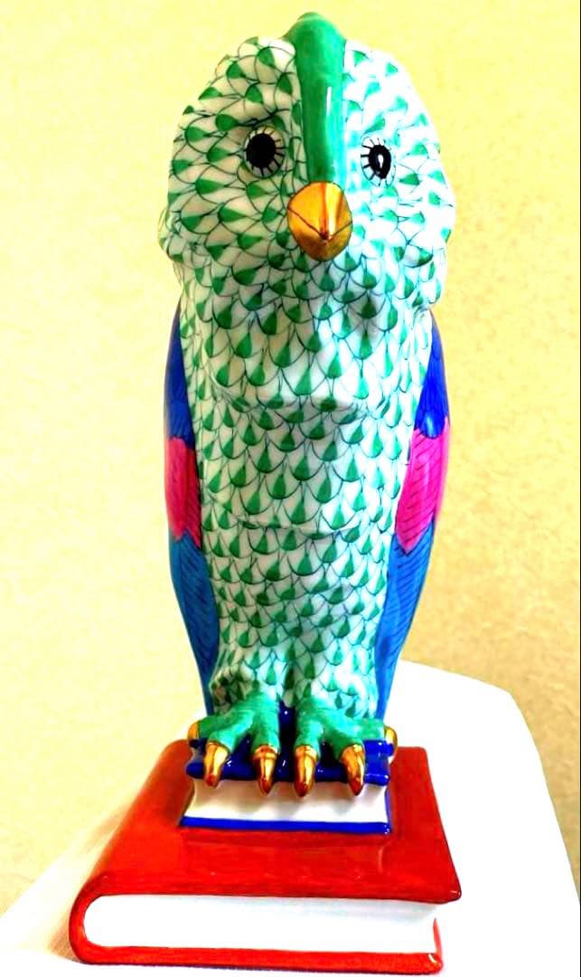 Herendふくろう約21cm鱗模様 金彩仕上げ手描フィギュリン ハンガリー製