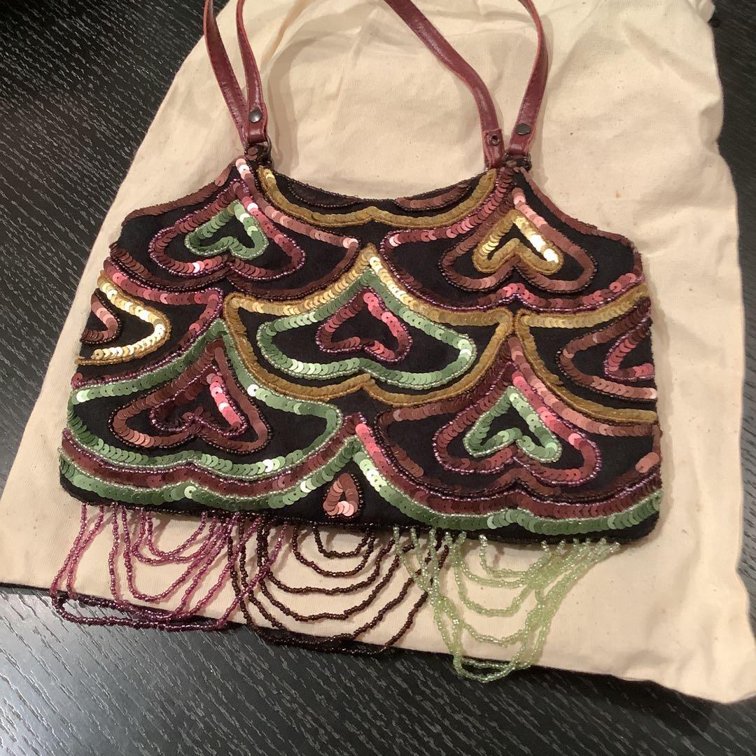 美品　JAMIN PUECH ハート型ビーズパーティーバッグ