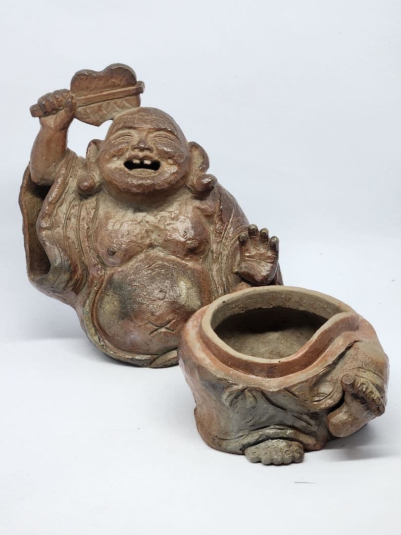 ト*コ様 備前焼 国延昇造 布袋様 香炉 ◆楽しそうに笑ってる 笑う門には福来る