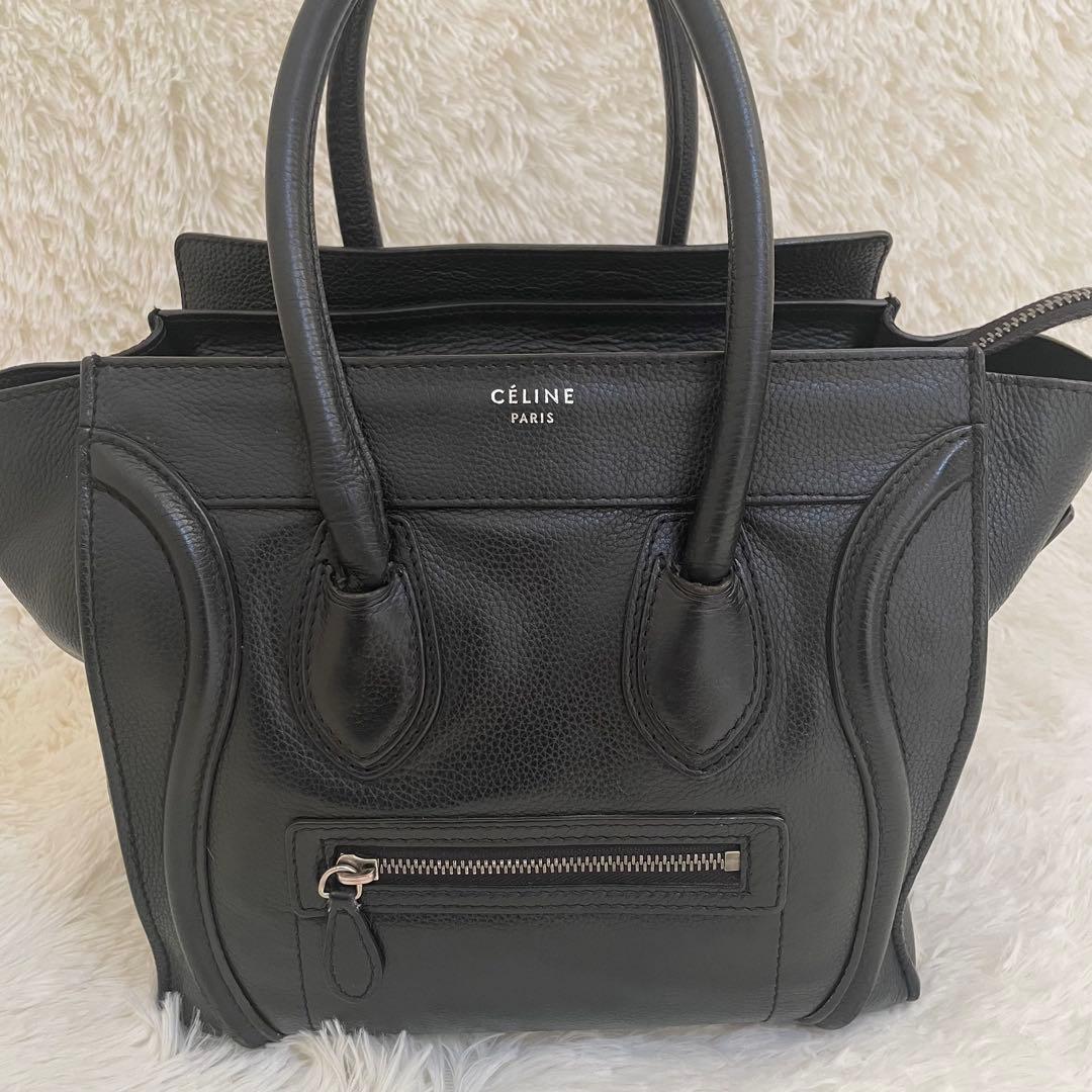 CELINE ラゲージ マイクロショッパー ハンドバッグ レザー 本革 ブラック