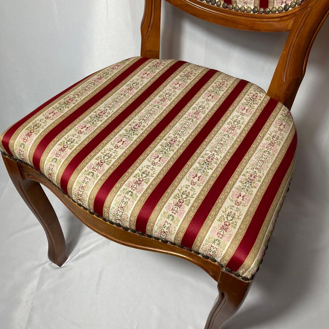 高級イタリア製❗️ダイニングチェア　ストライプ　アンティーク調　木製椅子